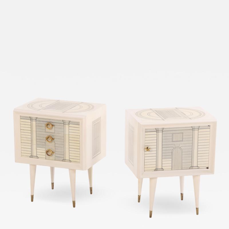 Atelier Fornasetti A Pair of Italian Architectural Night Stands in manner of Fornasetti C 1950 