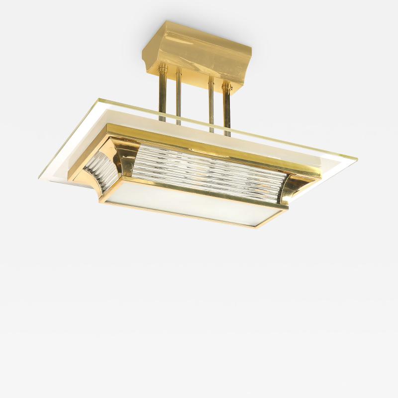 Atelier Petitot Art Deco Machine Age Polished Brass Glass Rod Chandelier by Petitot