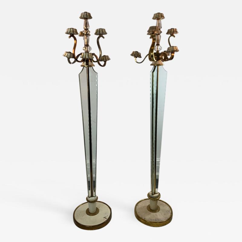 Atelier Petitot EXCEPTIONAL FRENCH ART DECO ENAMELED BRASS AND GLASS FLOOR LAMPS