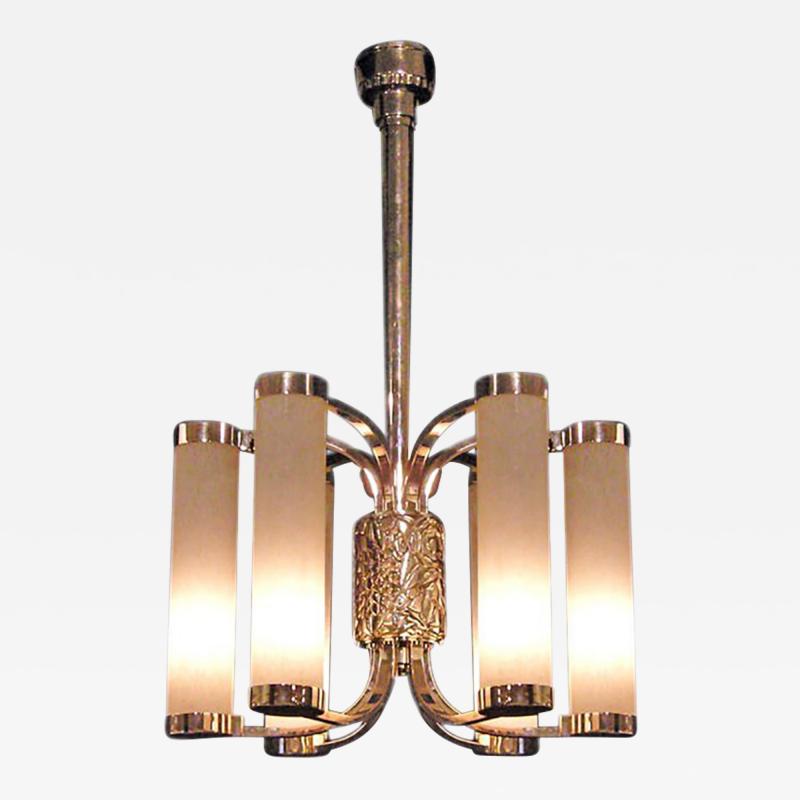Atelier Petitot Fine French Art Deco Chrome and Glass Chandelier by Petitot