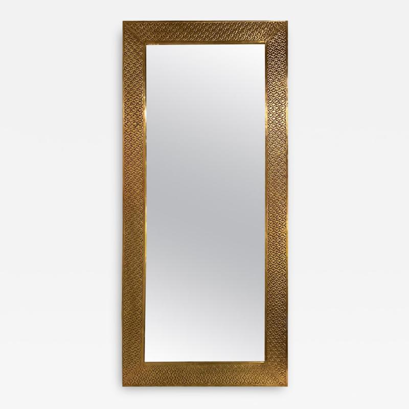 Atlas Showroom Brass Palatial Modern Hand Hammered Diamond Riveted Floor or Console Mirror