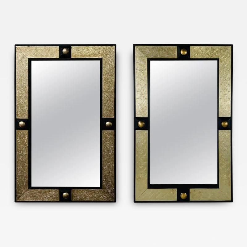 Atlas Showroom Hollywood Regency Style Black Brass Filigree Design Mirror a Pair