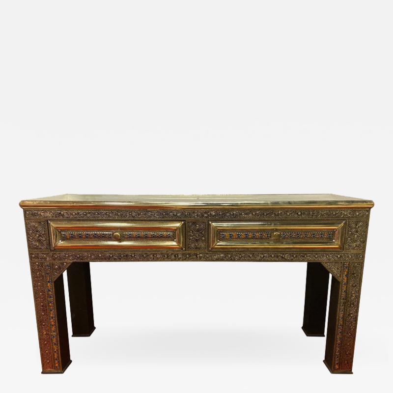 Atlas Showroom Hollywood Regency Style Console Desk or Table Brass in Filigree Design