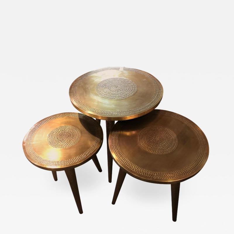 Atlas Showroom Mid Century Modern Style Brass Nest of Tables or End Tables Nest of Three