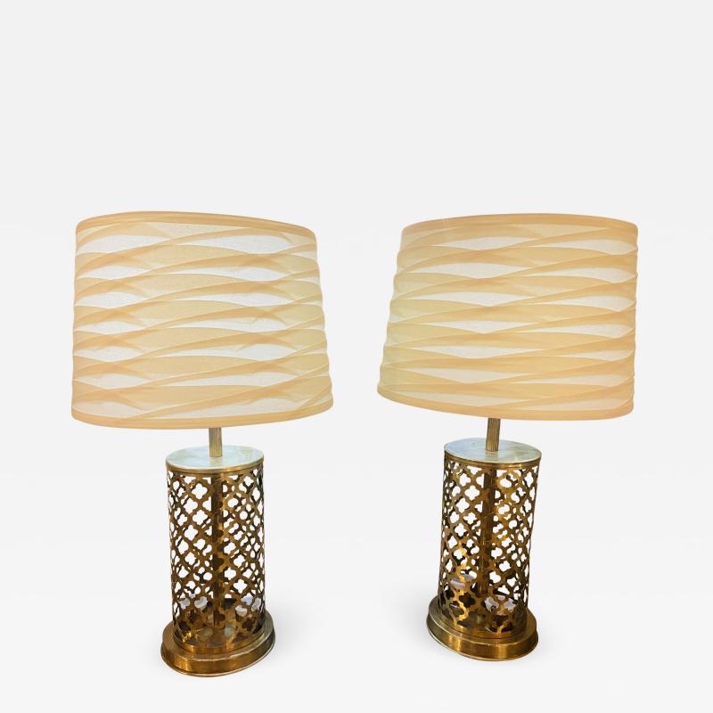 Atlas Showroom Modern Moroccan Gold Brass Table Lamp Handmade Bottom Upper Light a Pair