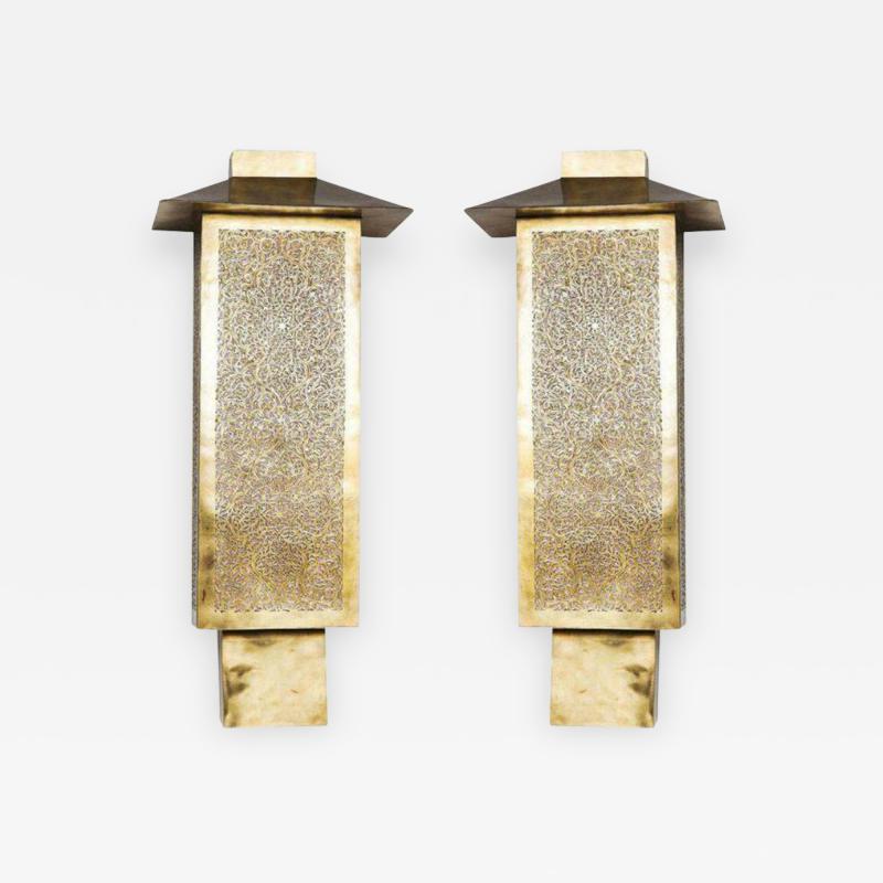 Atlas Showroom Pair of Brass Tall Wall Sconces