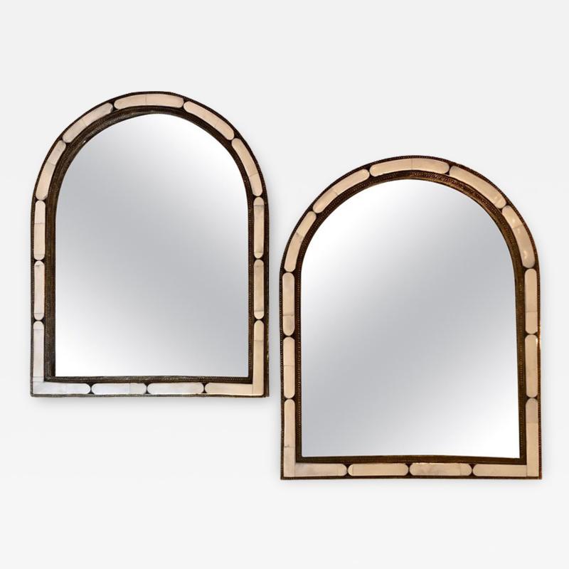 Atlas Showroom Pair of Large Hollywood Regency Style Moroccan White Camel Bone Mirrors