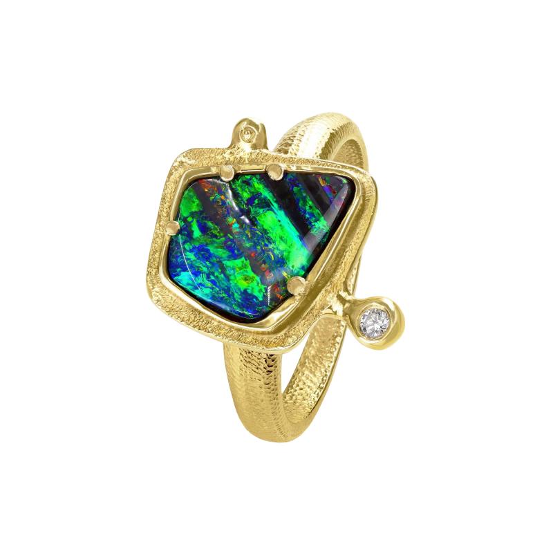 Audrius Krulis Fiery Boulder Opal Diamond Yellow Gold One of a Kind Ring Audrius Krulis 2025