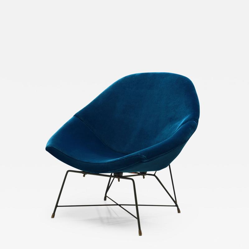 Augusto Bozzi Augusto Bozzi Kosmos Chair for Saporiti in Blue Velvet Italy 1954