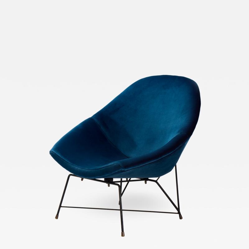 Augusto Bozzi Augusto Bozzi Kosmos Chair for Saporiti in blue velvet Italy 1956