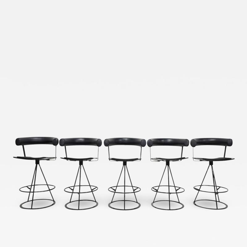 Augusto Bozzi Saporiti Leather and Suede Swivel Bar Stools Set of Five 