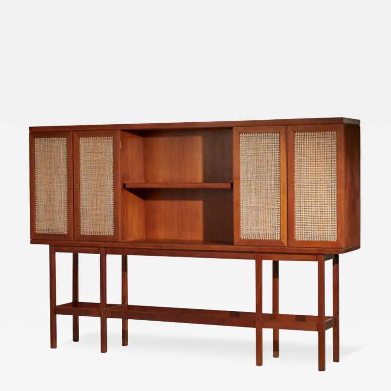 Augusto Romano Cabinet Made in Teak and Cane Panels Attributed to Augusto Romano Turin School