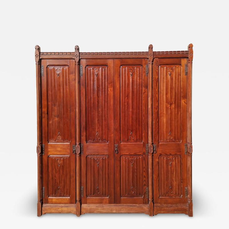 Augustus Welby Northmore Pugin A W N Pugin Gothic Revival Four Door Pitch Pine Wardrobe with Linenfold Panels