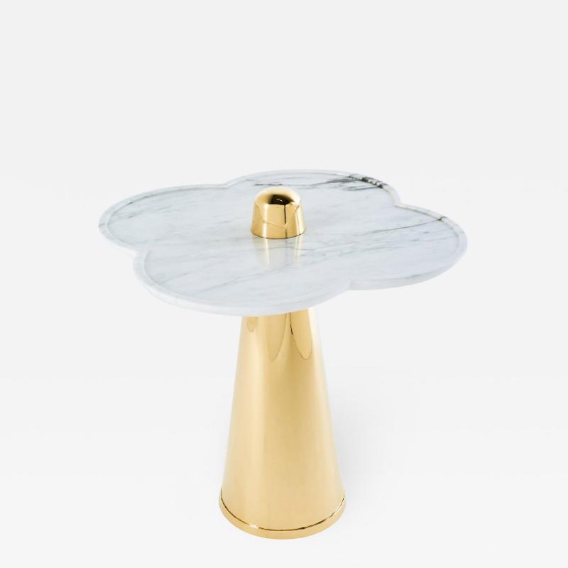 Aur lia Bire FLOWER White Marble Polished brass side table