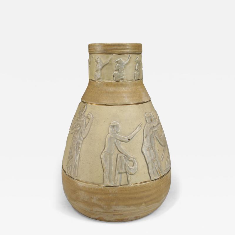 Austrian Art Deco Dresser Porcelain Vase with Egyptian Figures