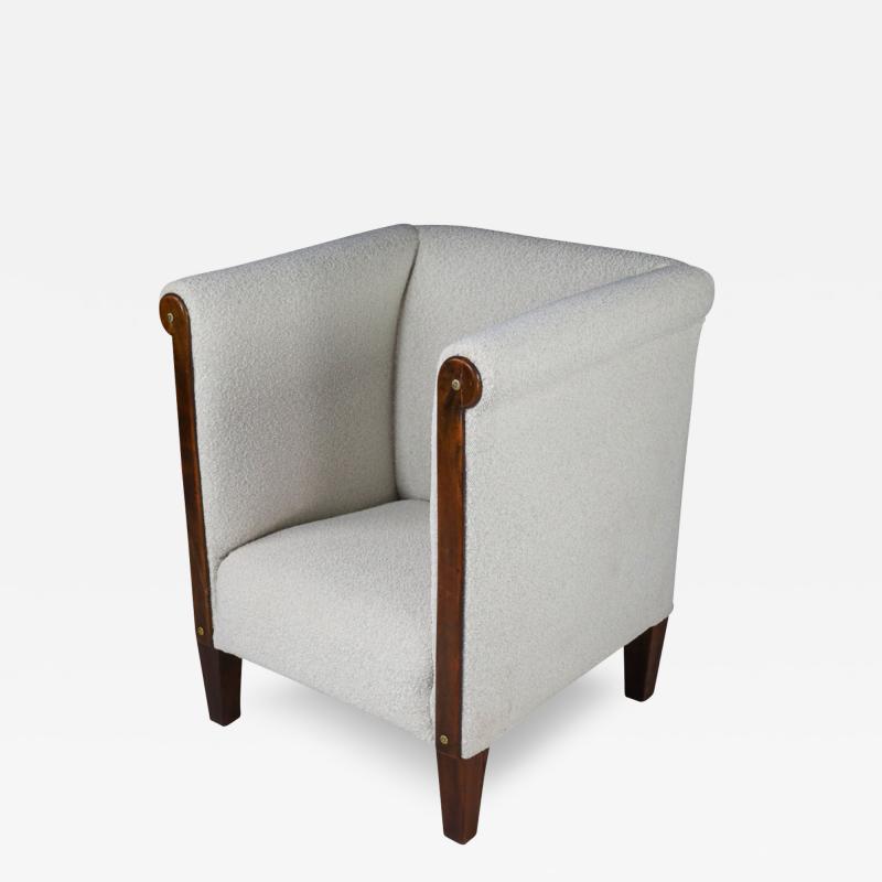 Austrian Art Deco tall back club chair in boucl 