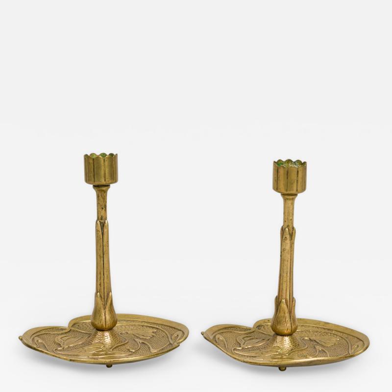 Austrian Art Nouveau Bronze Lily Candlesticks