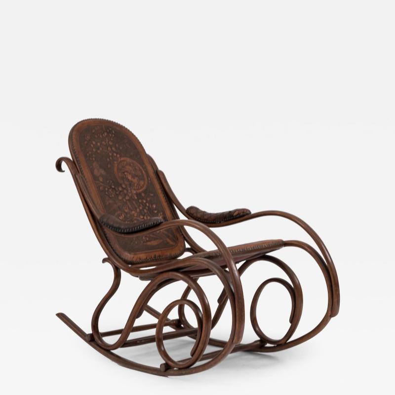 Austrian Bentwood Scroll Leather Rocking Chair