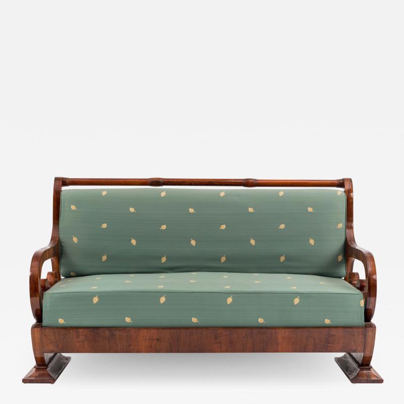 Austrian Biedermeier Walnut Green Settee