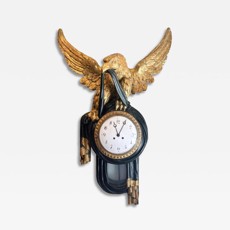 Austrian Neoclassical Giltwood And Green Painted Wall Clock