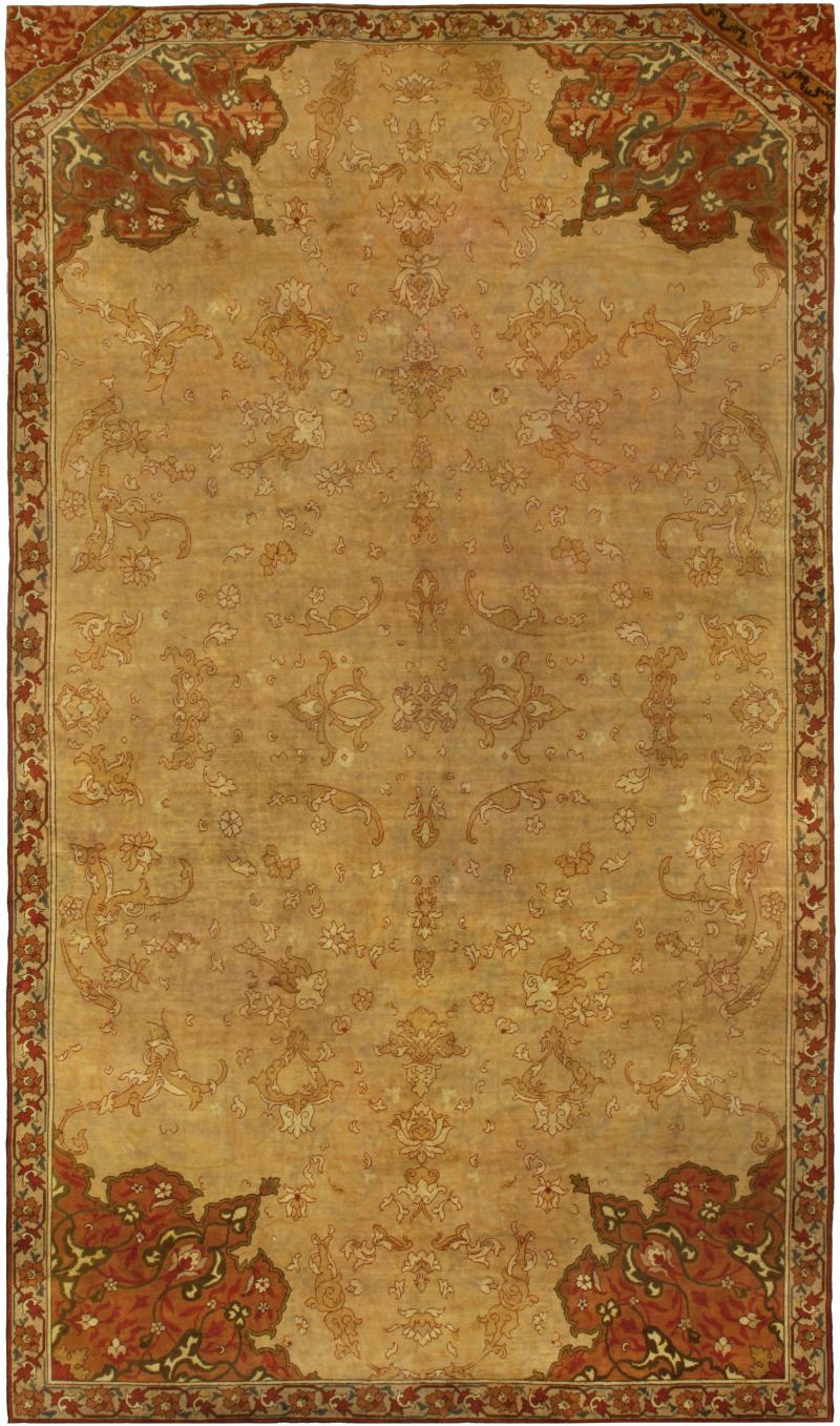 Authentic 1900s Turkish Oushak Beige Brown Handmade Wool Rug