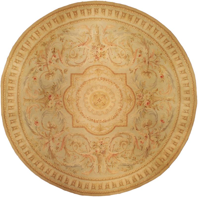 Authentic 19th Century Aubusson Round Handmade Wool Carpet