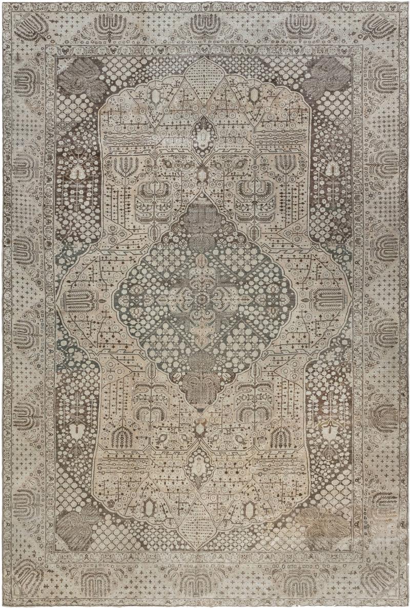 Authentic 19th Century Beige Persian Tabriz Rug