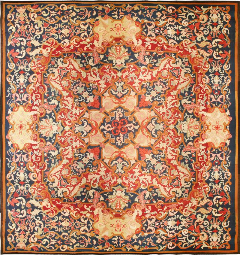 Authentic 19th Century French Aubusson Red Handmade Wool Rug