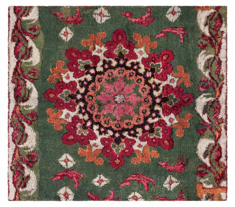 Authentic 19th Century French Green Red fragment Rug