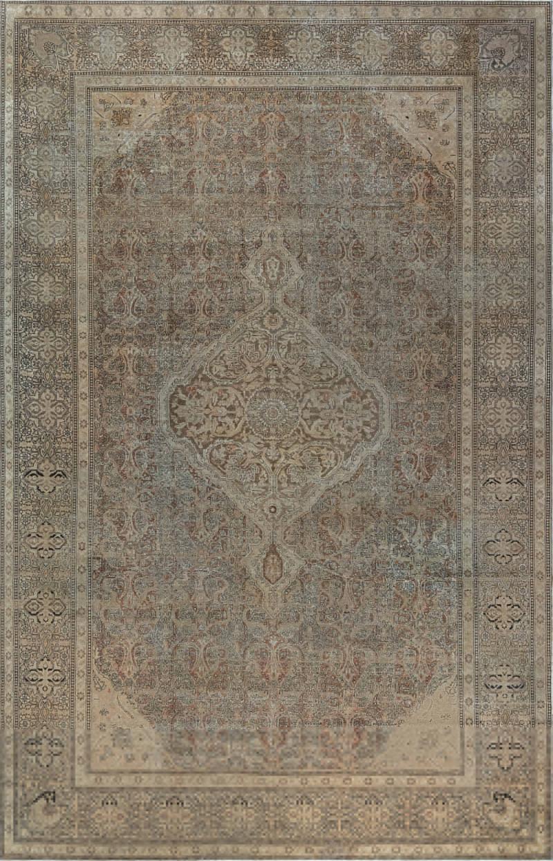 Authentic 19th Century Indian Amritsar Beige Brown Handmade Wool Rug