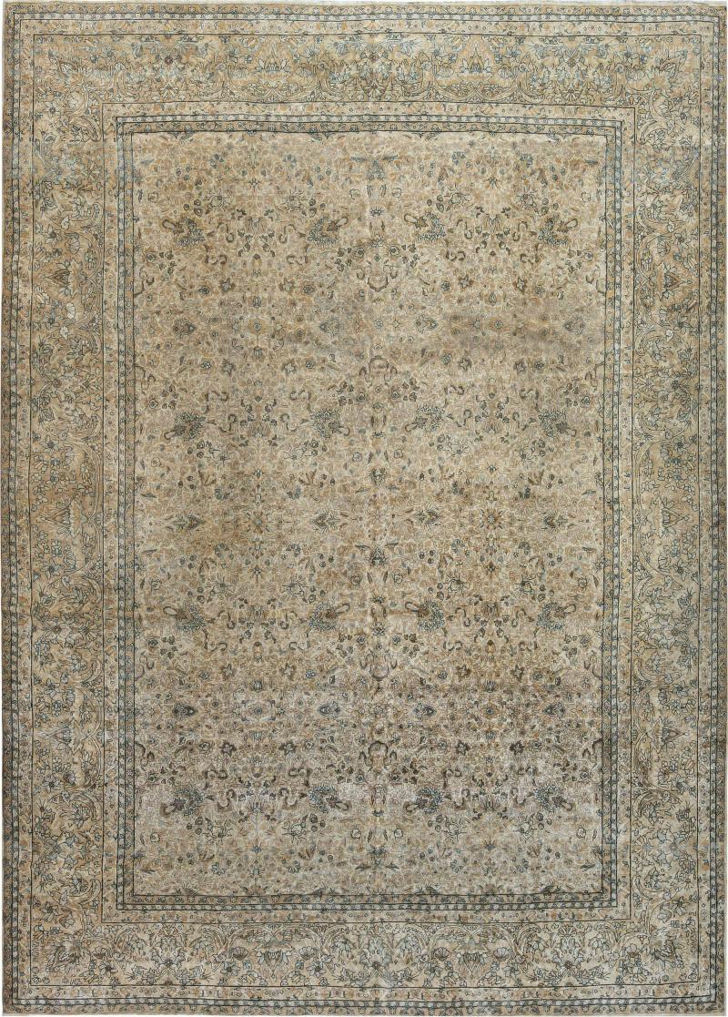 Authentic 19th Century Persian Kirman Beige Handmade Wool Carpet
