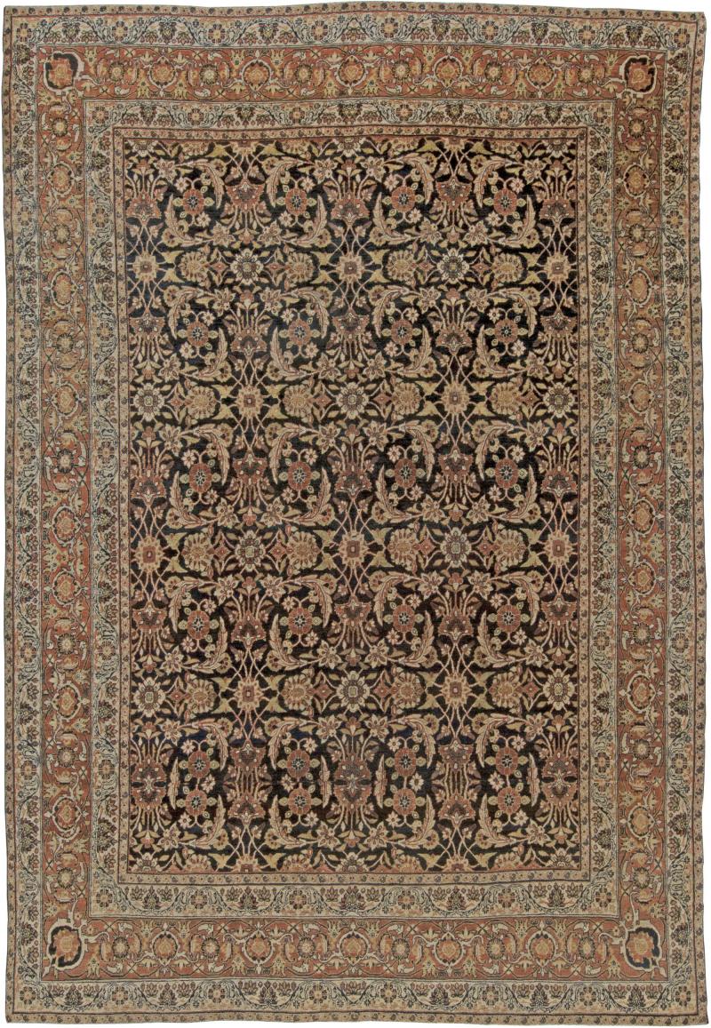 Authentic 19th Century Persian Kirman Botanic Handmade Wool Rug