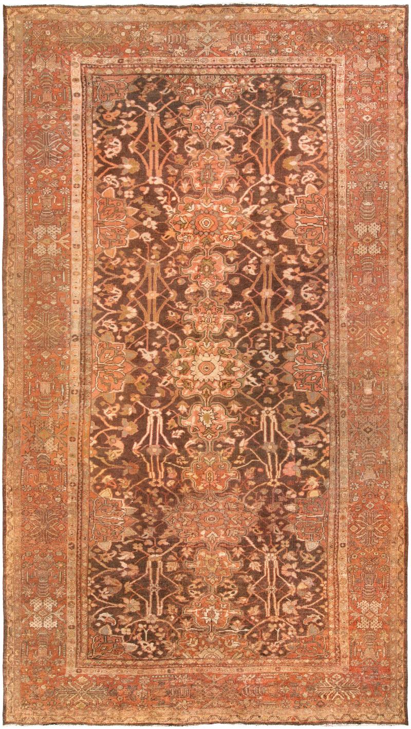 Authentic 19th Century Persian Sultanabad Brown Handmade Wool Rug