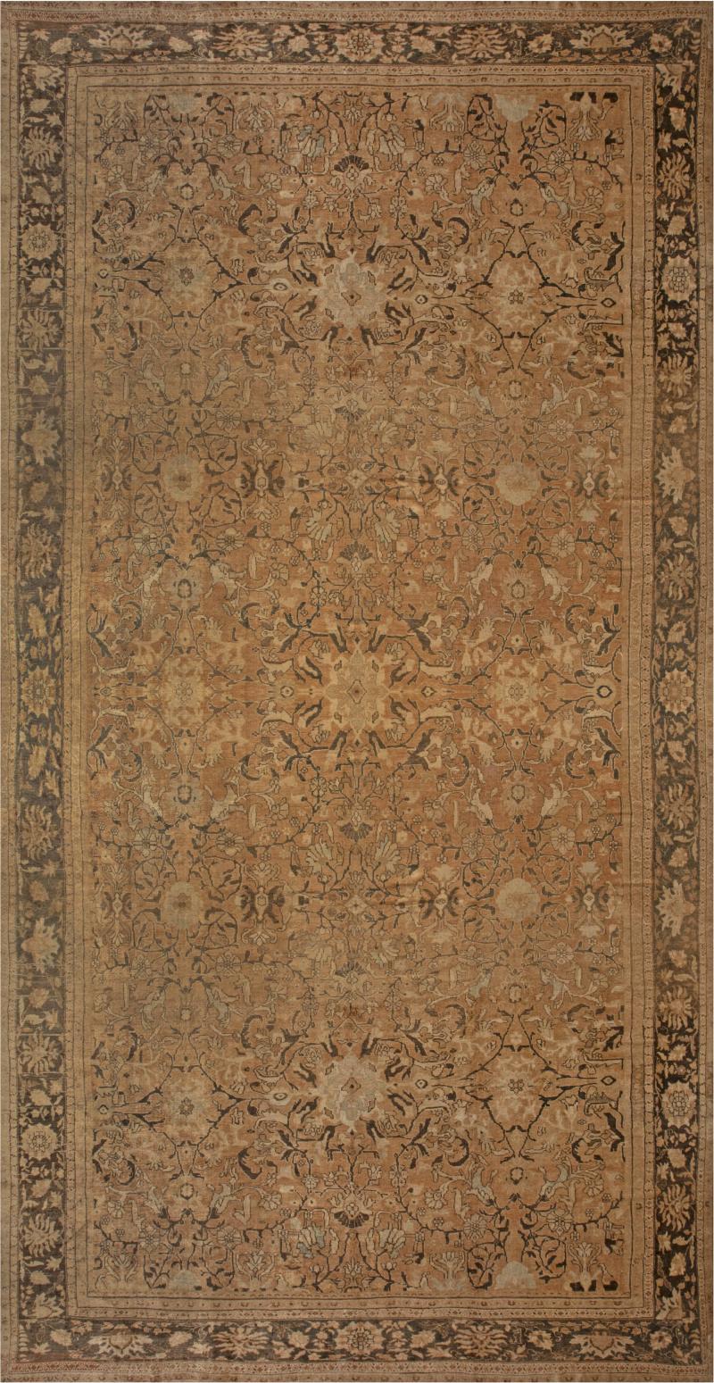 Authentic 19th Century Persian Sultanabad Orange Brown Handmade Wool Rug