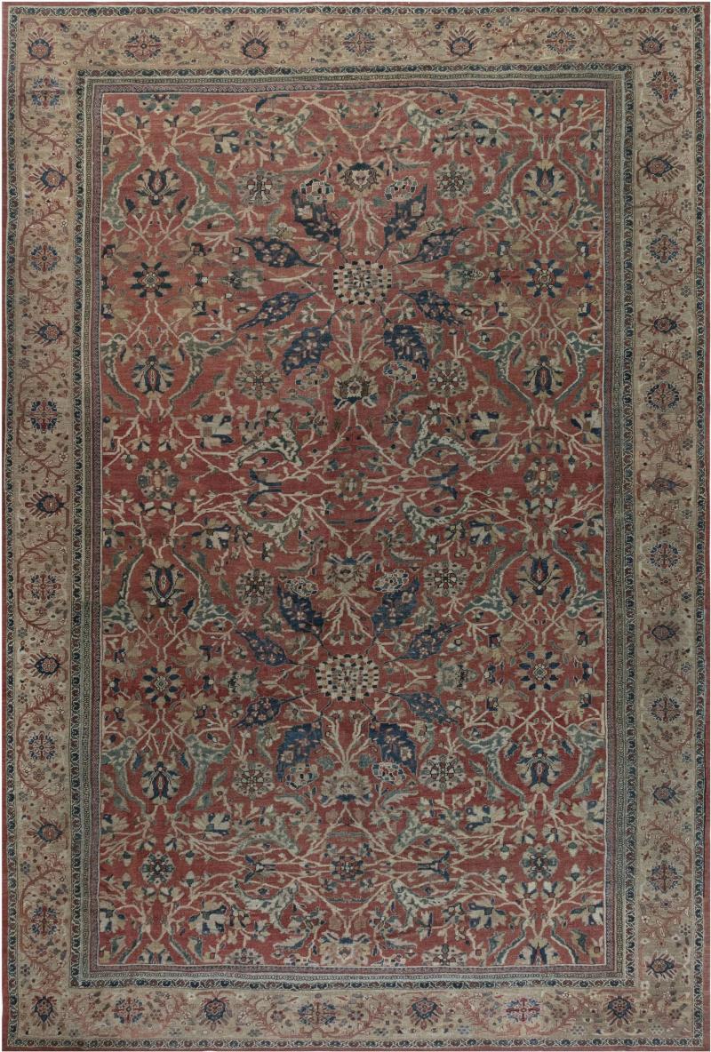 Authentic 19th Century Persian Sultanabad Red Handmade Wool Rug