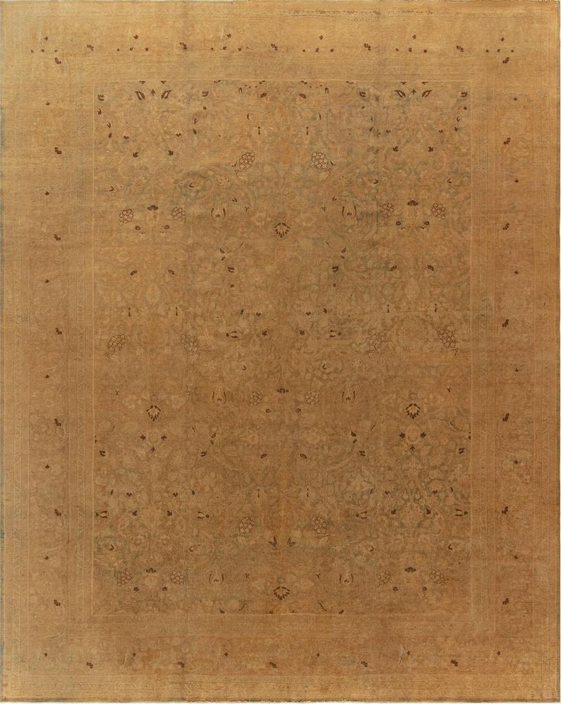 Authentic 19th Century Persian Tabriz Botanic Brown Hand Knotted Wool Rug