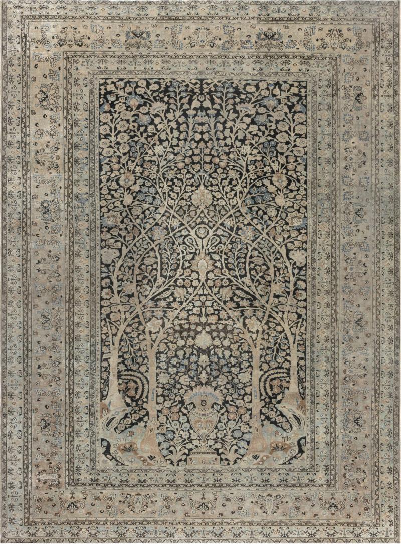 Authentic 19th Century Persian Tabriz Botanic Handwoven Wool Rug