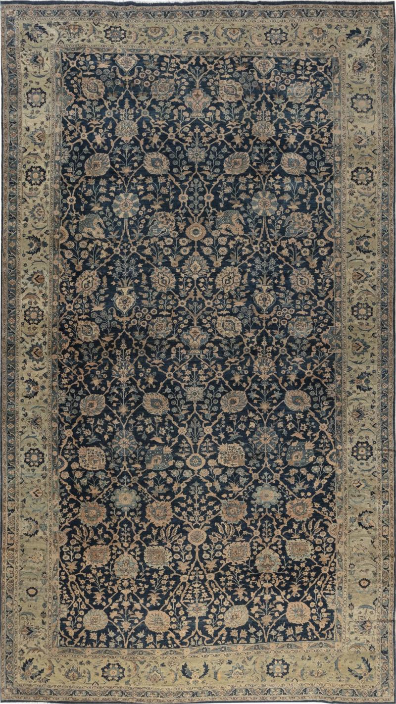 Authentic 19th Century Persian Tabriz Handmade Wool Carpet