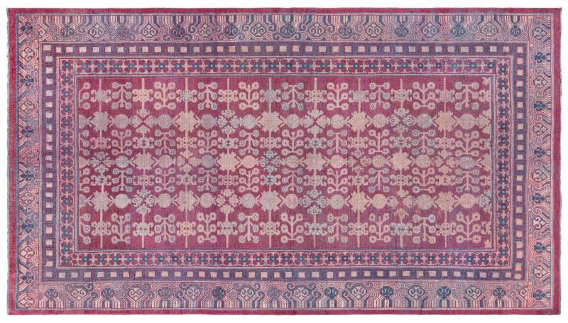 Authentic 19th Century Red Silk Samarkand Khotan Rug