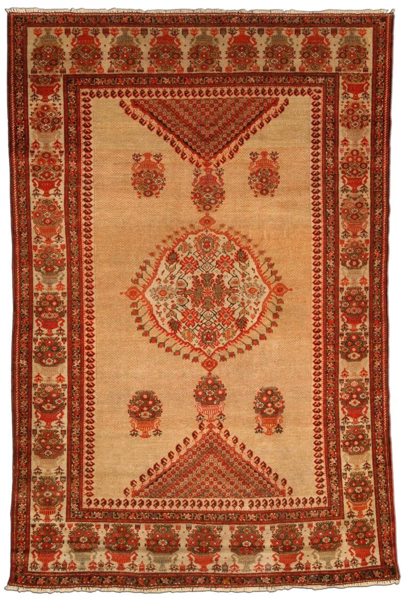 Authentic 19th Century Sarouk Handmade Wool Rug in Beige Orange and Red
