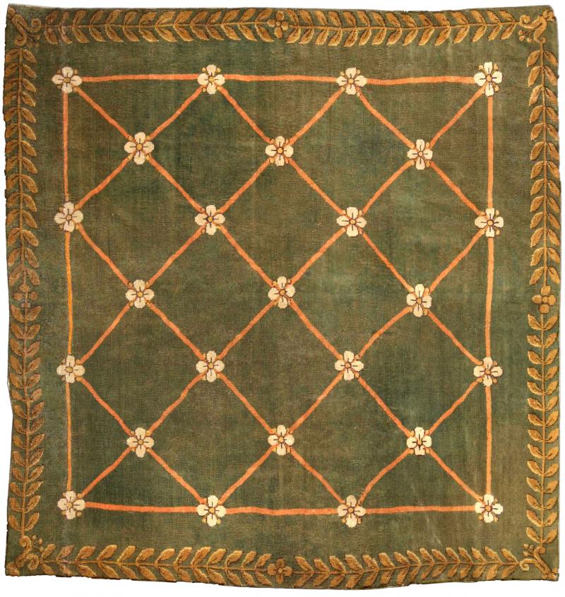 Authentic 19th Century Savonnerie Green Wool Carpet