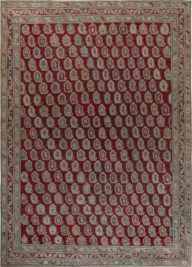 Authentic 19th Century Turkish Oushak Red Handwoven Wool Carpet