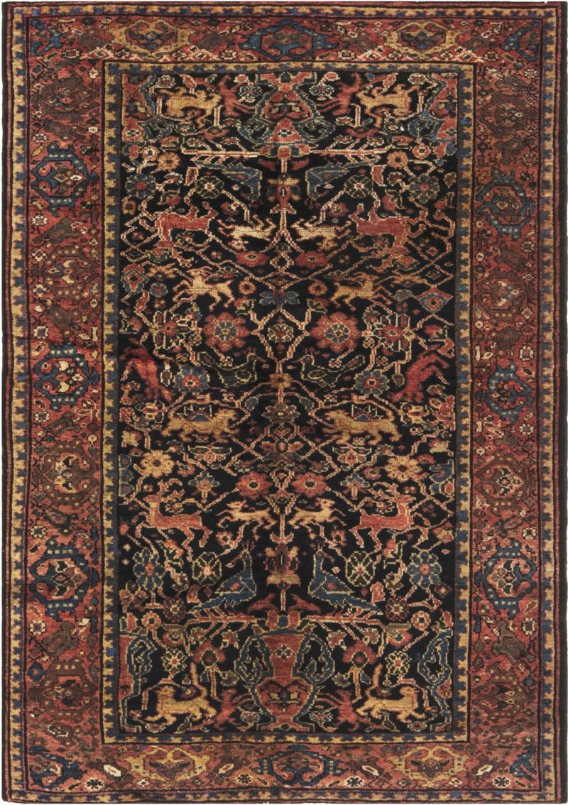 Authentic Antique Persian Feraghan Animal Botanic Handmade Wool Rug