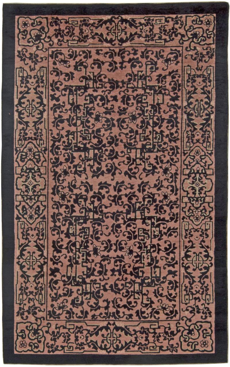 Authentic Early 20th Century Chinese Black and PalePink Wool Rug