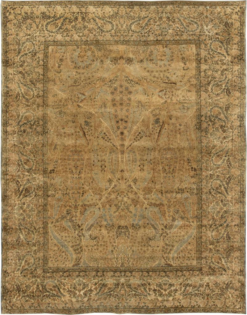 Authentic Early 20th Century Persian Kirman Botanic Carpet