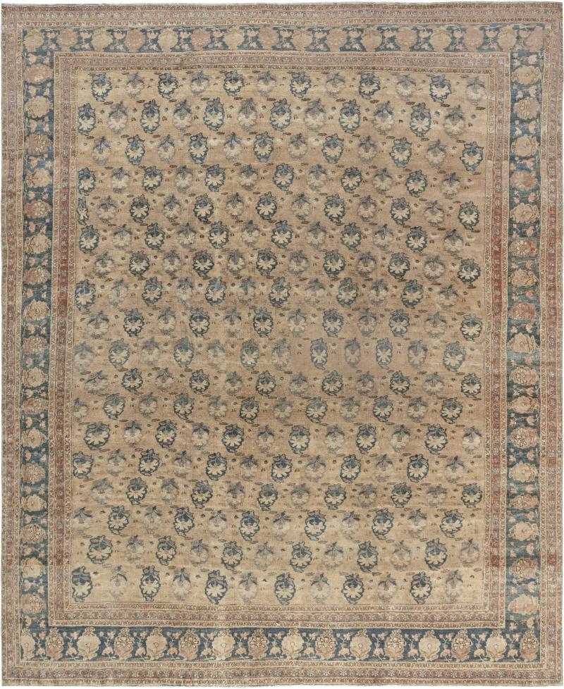 Authentic Early 20th Century Persian Tabriz Botanic Handmade Wool Rug