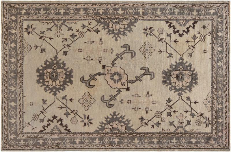 Authentic Early 20th Century Turkish Oushak Botanic Handmade Wool Rug