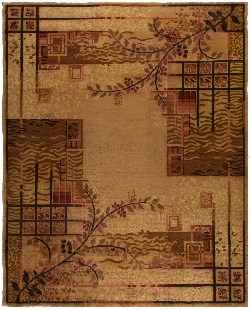 Authentic French Art Deco Brown Handwoven Wool Rug