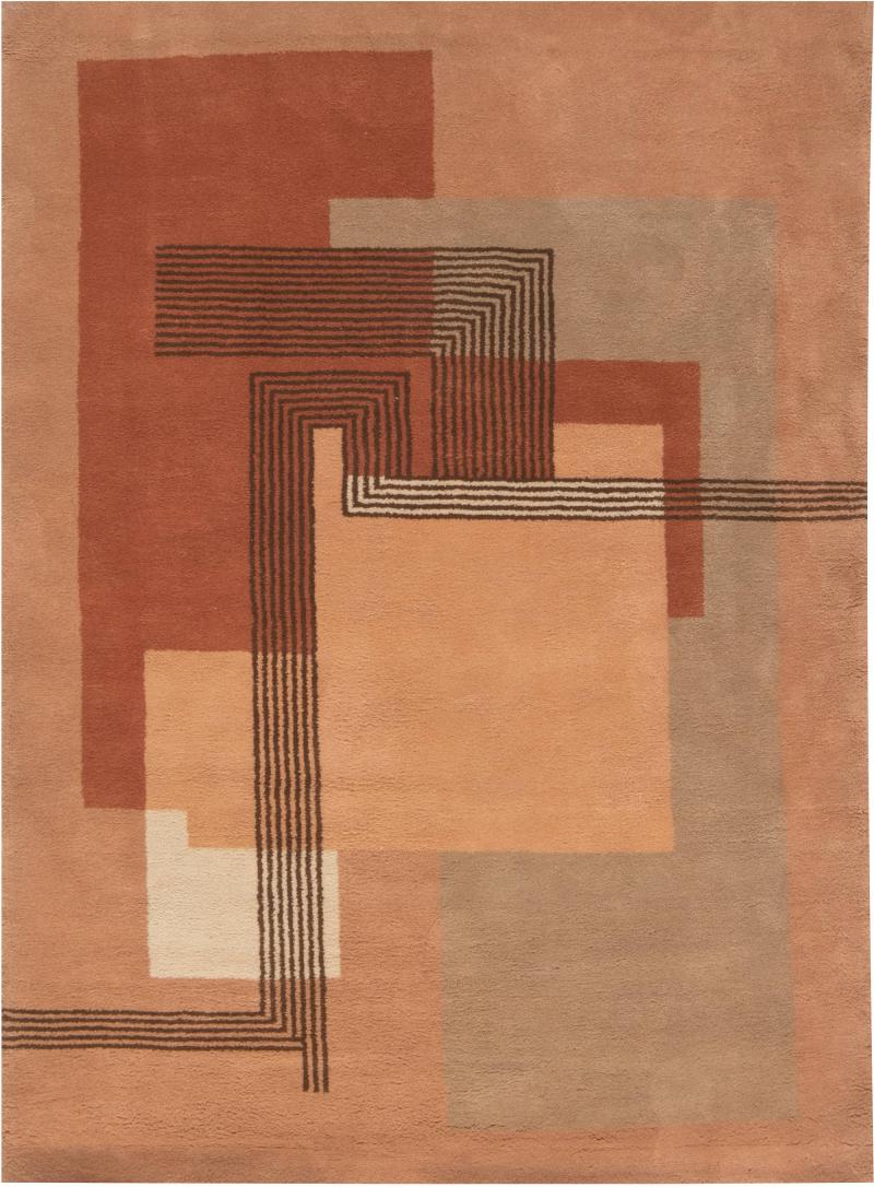 Authentic French Art Deco Orange Handmade Wool Rug