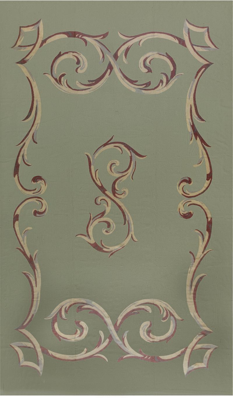 Authentic French Aubusson Mint Green Wool Rug